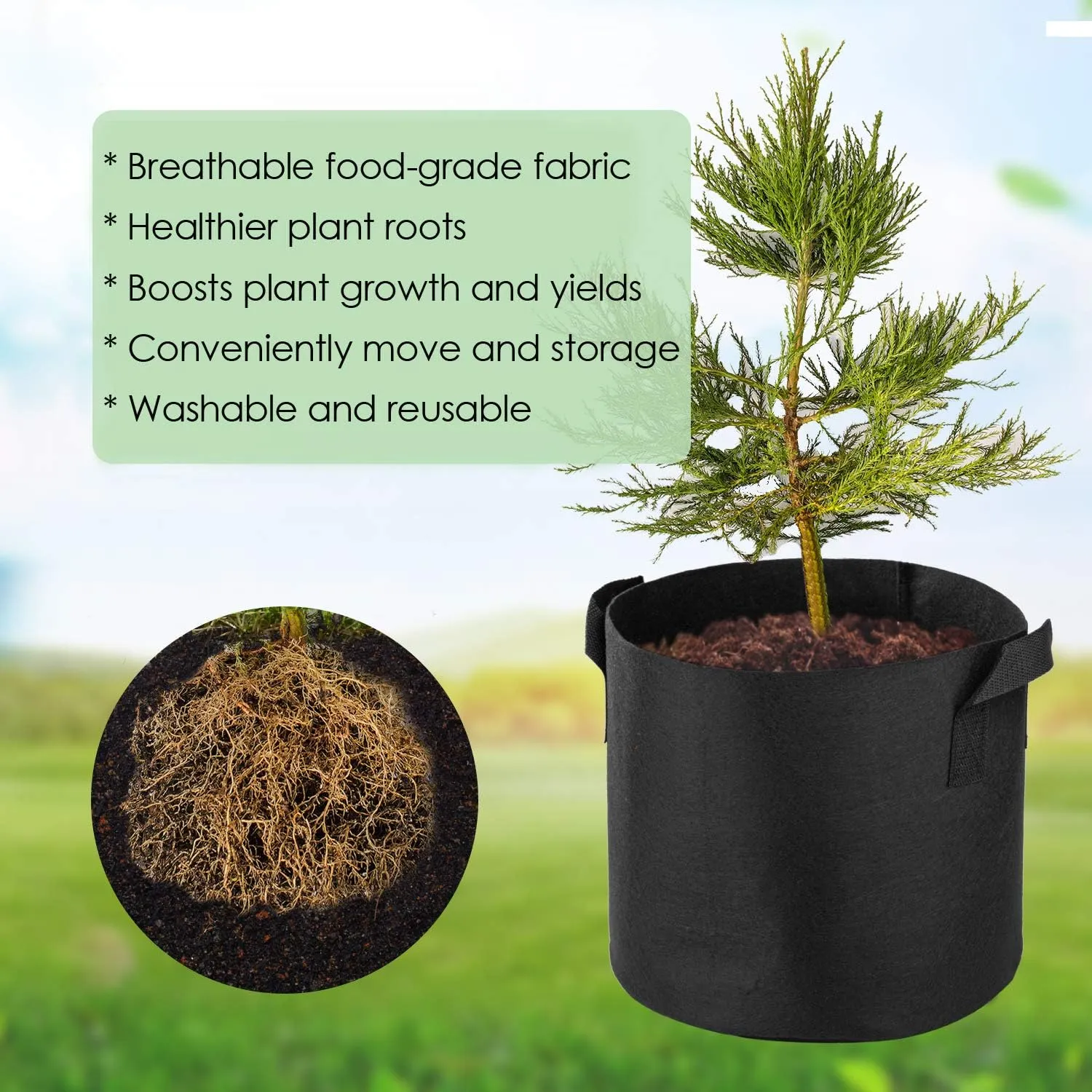 5-Pack 20 Gallon Grow Bags Heavy Duty Container Thickened Nonwoven Fabric Plant Pots with Handles Black