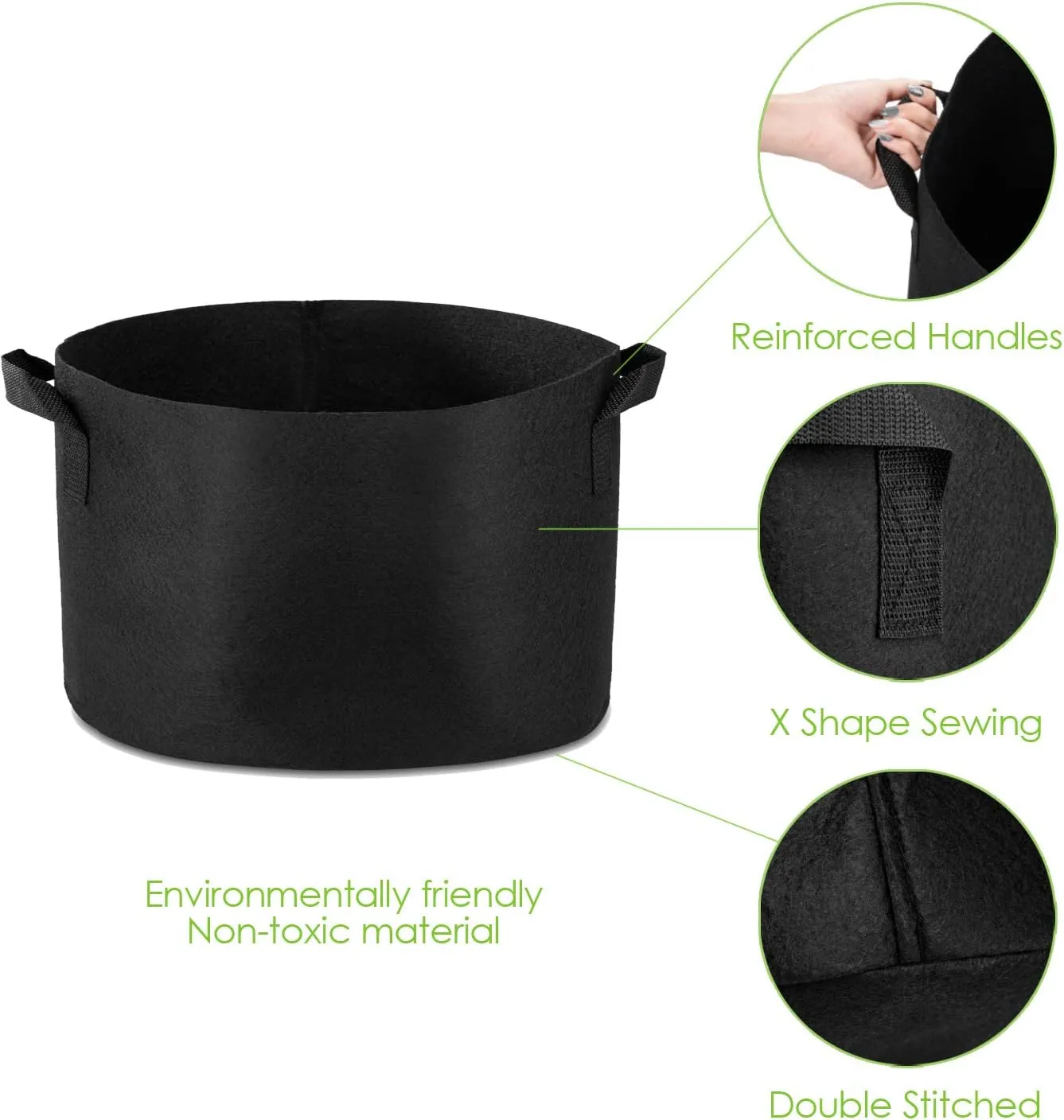 5-Pack 20 Gallon Grow Bags Heavy Duty Container Thickened Nonwoven Fabric Plant Pots with Handles Black