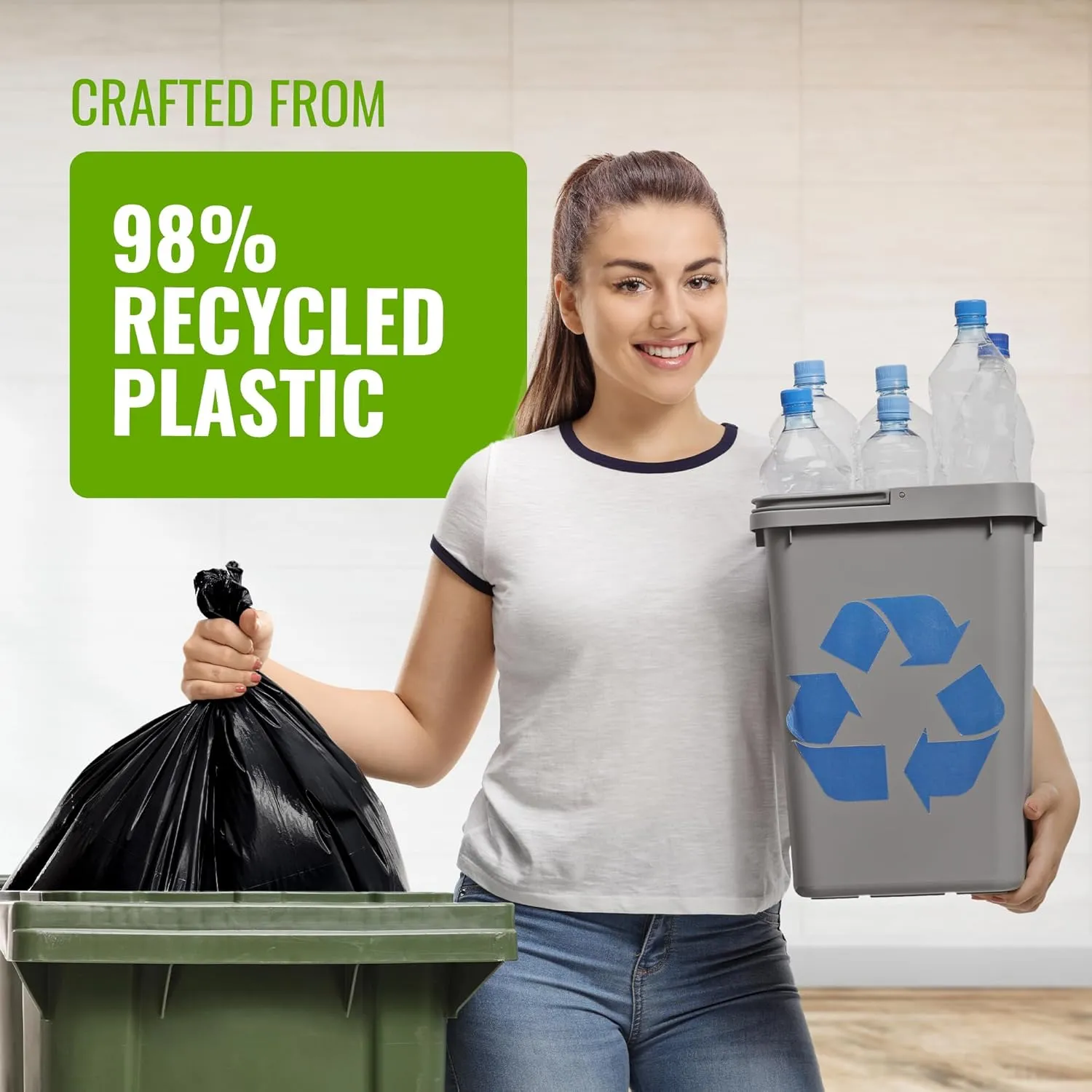 50 Pack EveryDay Refuse Sacks - 30 Microns - Recyclable Bin Bags, Leak Resistant, Eco-Friendly, Durable Waste Disposal Bags for Household & Commercial Use -Extra Strong