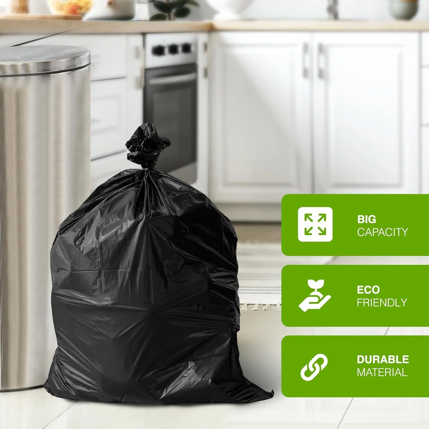 50 Pack EveryDay Refuse Sacks - 30 Microns - Recyclable Bin Bags, Leak Resistant, Eco-Friendly, Durable Waste Disposal Bags for Household & Commercial Use -Extra Strong