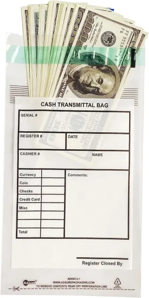 500 Pack Adsure Clear Plastic Small Bank Deposit Bags - 6"x9", Tamper Evident, Secure Money Bags for Currency, Coin, Checks, Receipts