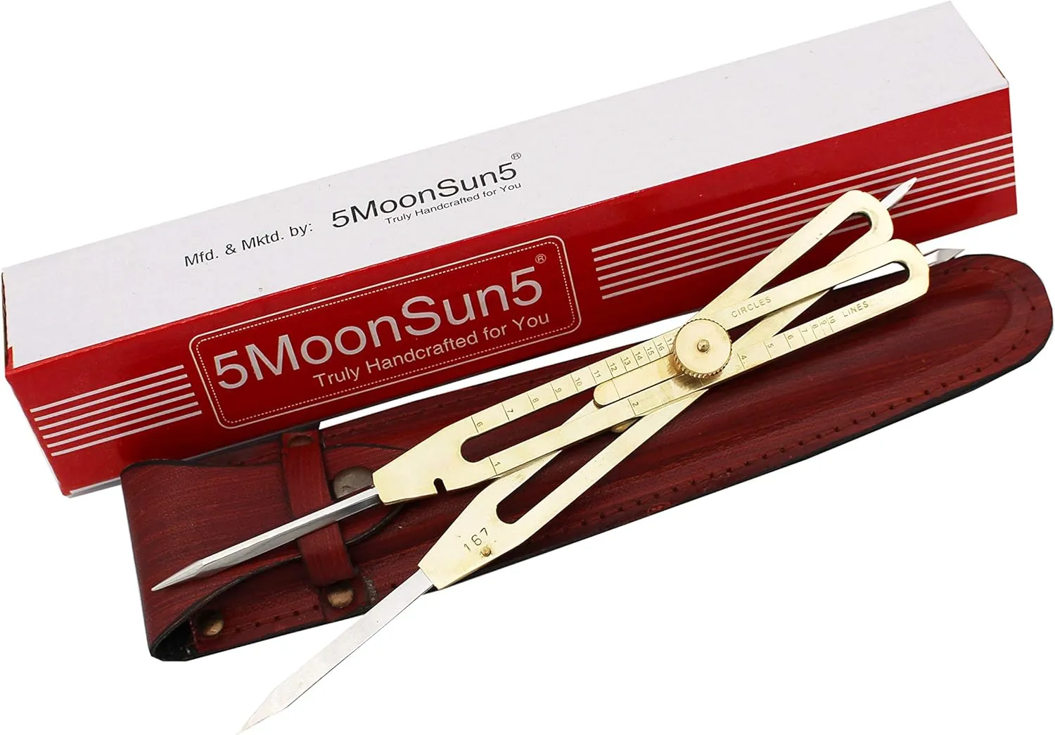 5MoonSun5's Artist Proportional Scale Divider Drawing Tool Professional 9” Long Solid Brass with Heavy Duty Steel Point Executive Promotional Drafting Gift with Leather Case Tool for Art Projector.