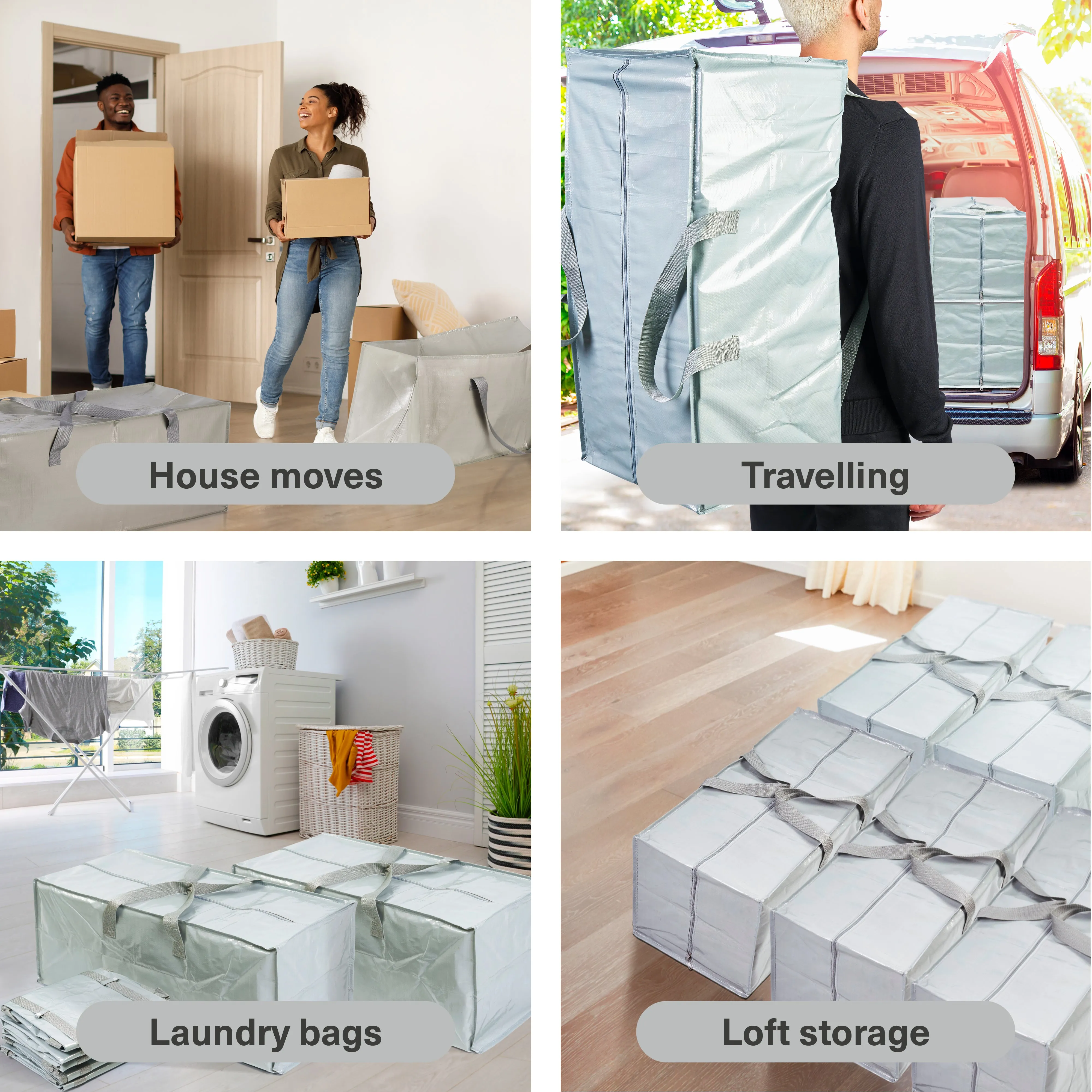 6 Heavy Duty Storage Bags - 92L Capacity