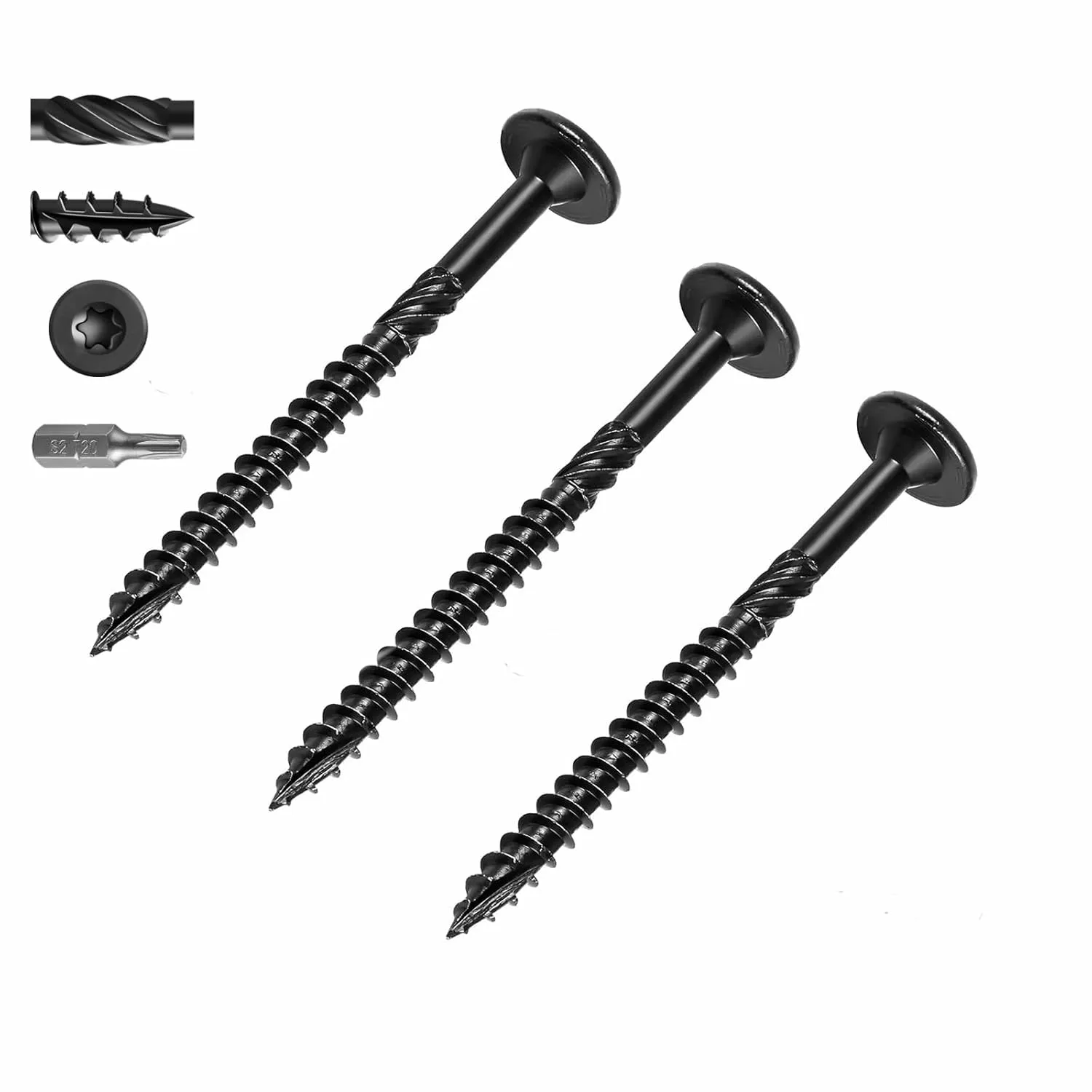 6 Inch Heavy-Duty Outdoor Structural Screws, 50Pcs Star Drive Deck Screw, Rust-Resistant Lag Screws and Wood Screws for Timber, Log, and Landscaping Projects (#14 x 6 Black),in Anchors and Screws