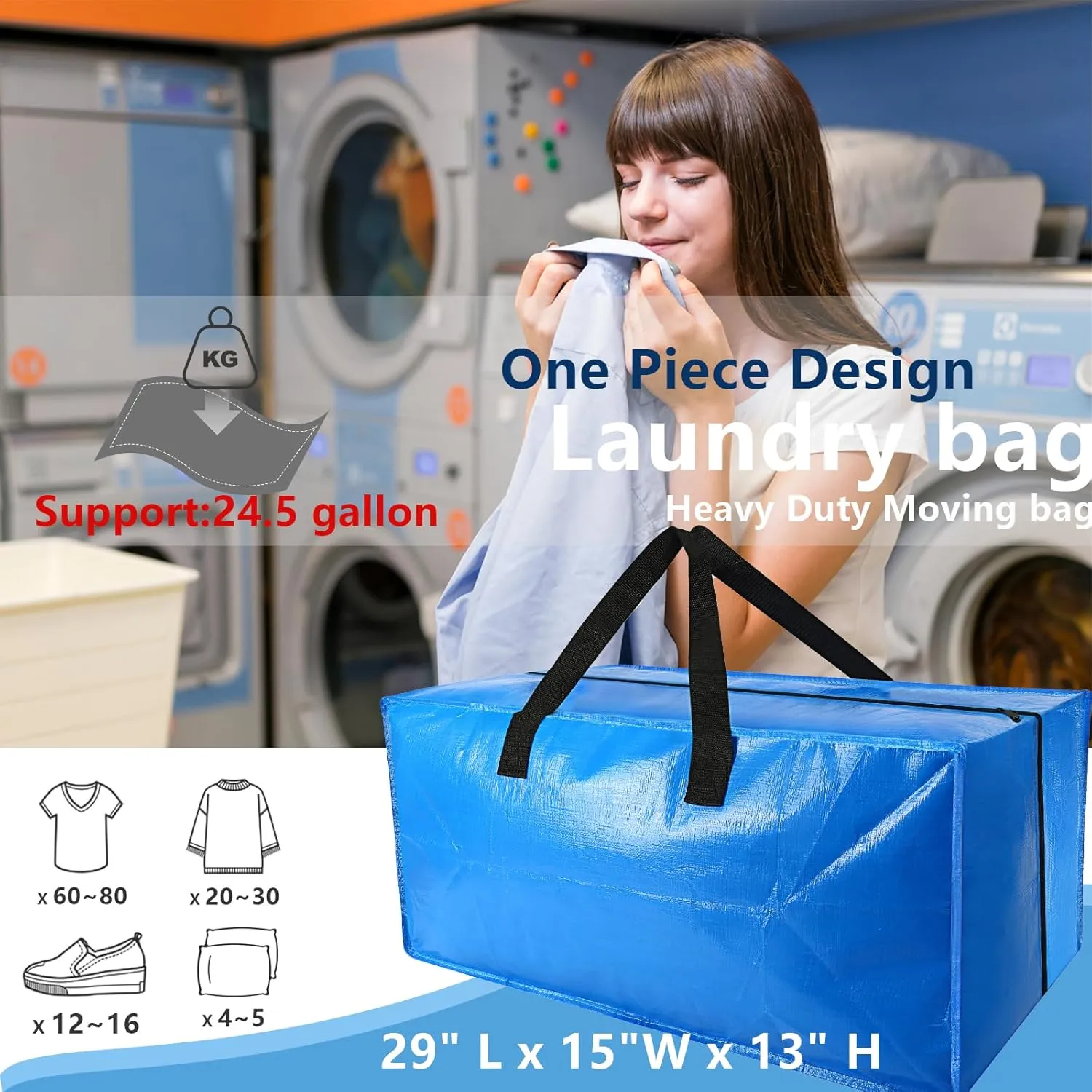 6 Pack Heavy Duty Extra Large Moving Bags Storage Tote - Strong Handles& Backpack Straps - Space Saving Storage Bags Alternative to Moving Boxes and Bins,Compatible with Ikea Frakta Cart, Blue