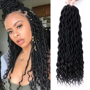 6 Packs Goddess Locs Crochet Hair For Black Women, 20 Inch Curly Boho Faux Locs Crochet Hair With Curly Ends, Crochet Pre Looped Hair Goddess Locs Hair Braiding Synthetic Hair Extensions (20 Inch,1B#)