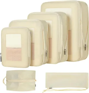 6 Set Compression Packing Cubes Travel for Suitcases ，Compressible Mesh Packing Cubes for Travel Women Essentials with Shoe Bag And Drawstring Bag