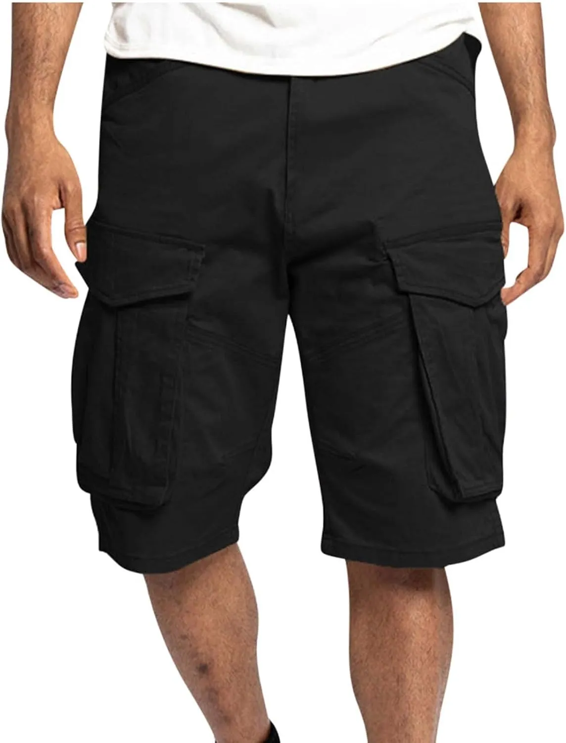 7 Inch Inseam Shorts Men 2023 Casual Stylish Drawstring Stretch Multi Pockets Cargo Shorts Utility Tooling Shorts