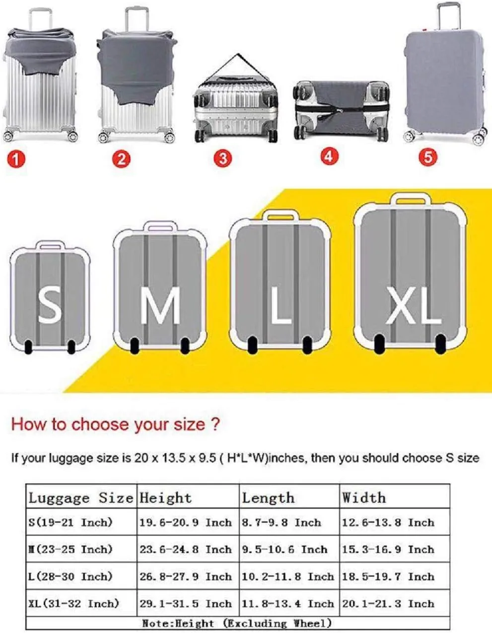 7-Mi Suitcase Cover Spandex Travel Luggage Covers Organizers Trolley Protector Fits 31 to 32 Inch Baggage Case Sleeve Black