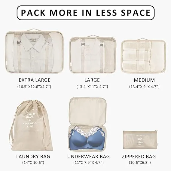 7 PCS Travel Luggage Organizers Bag | For All Kinds Of Clothes & Accessories (Multi-Color)