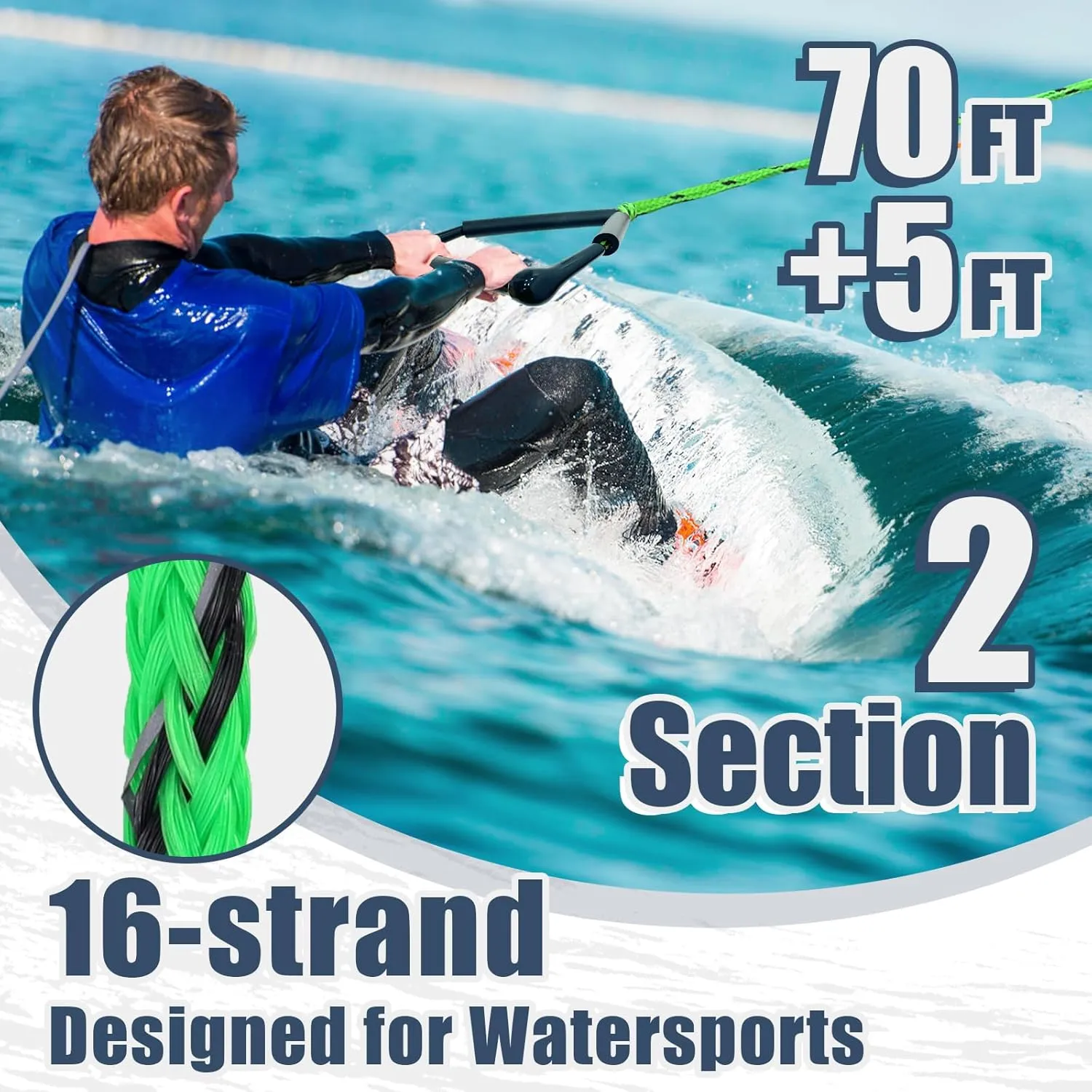 75ft Wakeboard Rope with Handle for Wakeboarding Waterskiing and Wakesurfing