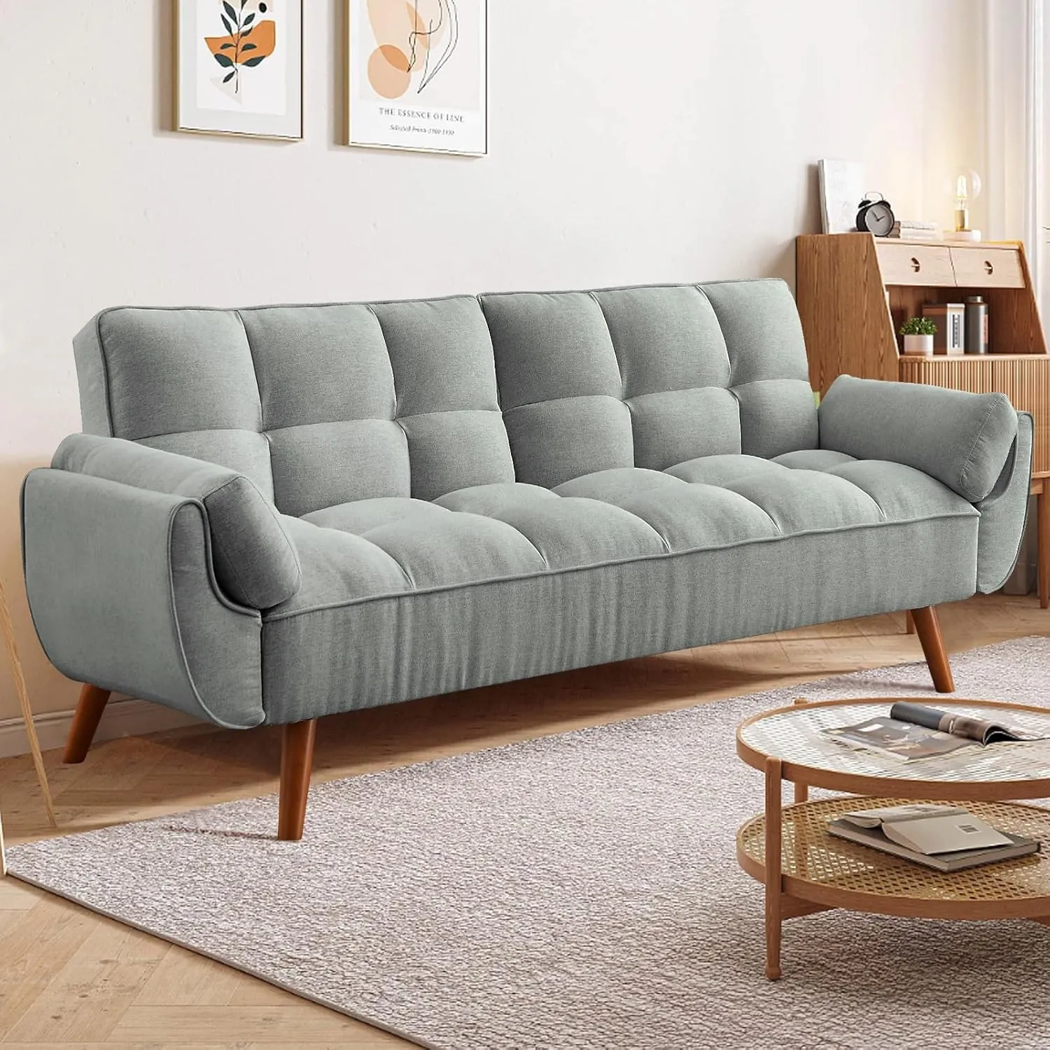 75" Convertible Futon Sofa Bed, Sleeper Couch Bed, Loveseat, Sofa Cama, Small Couches for Small Spaces, Living Room, Bedroom(Gray, Linen)