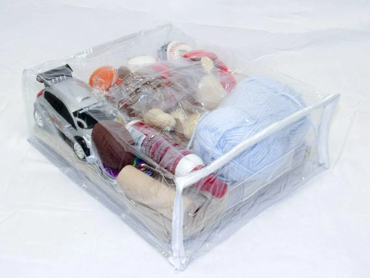 8-Pack Heavy Duty Vinyl Zippered Closet Square Storage Bags (Clear) for Sweaters, Sheets, Arts & Crafts, Toys and Much More! (12" x 15" x 5") 3.9 Gallon