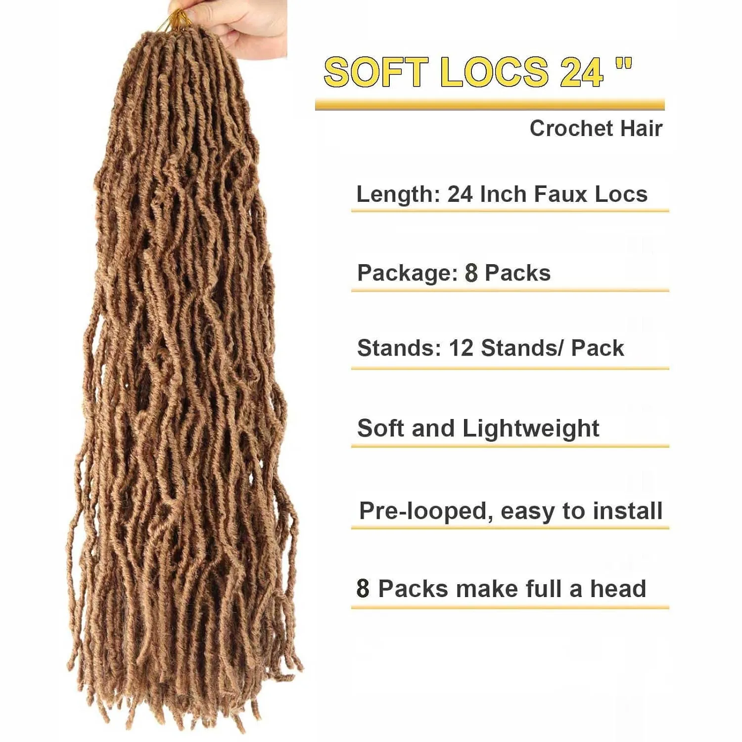 8 Packs 24 Inch Faux Locs Crochet Hair for Butterfly Locs Distressed Soft Locs Crochet Hair for Women (24 Inch(Pack of 8), 27#)