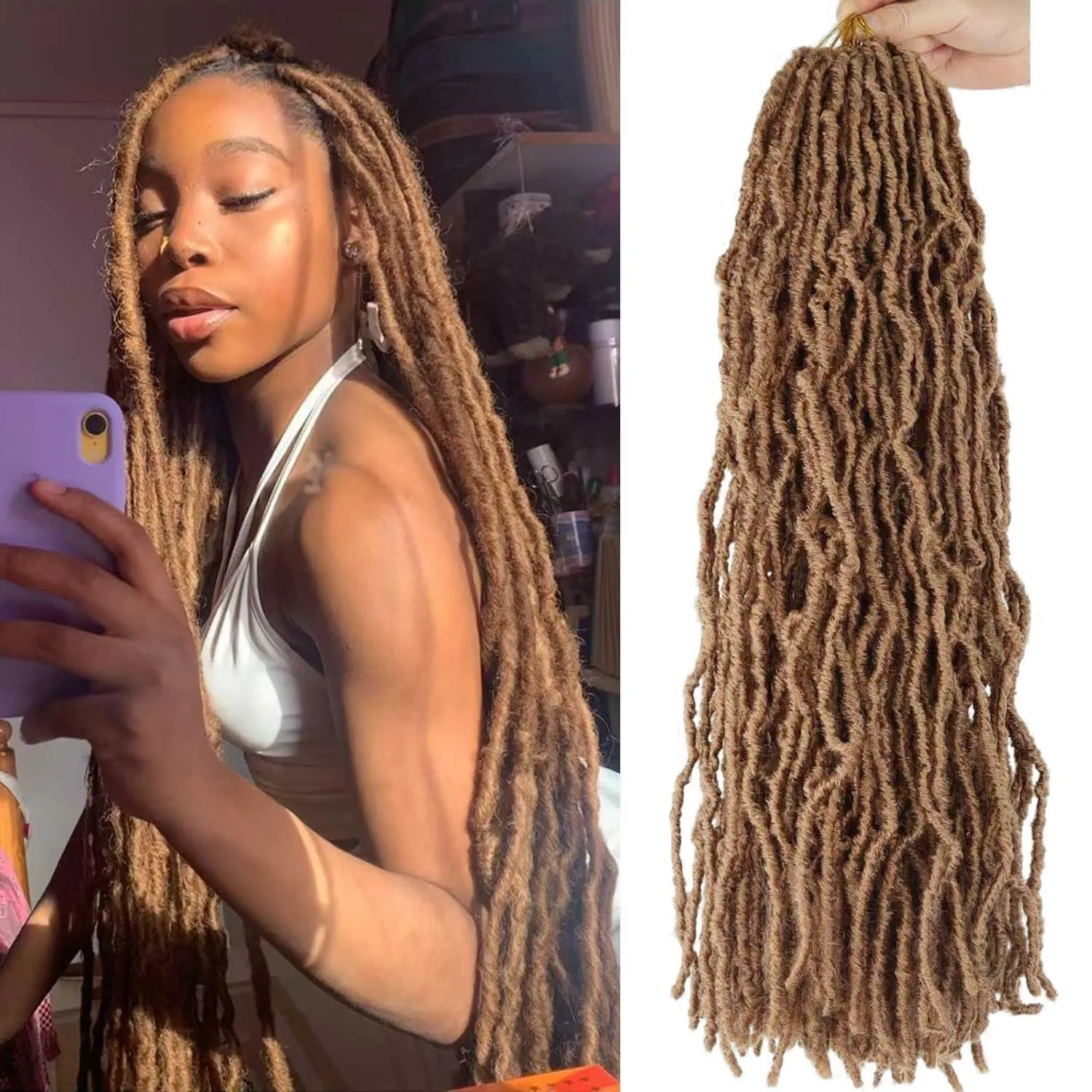 8 Packs 24 Inch Faux Locs Crochet Hair for Butterfly Locs Distressed Soft Locs Crochet Hair for Women (24 Inch(Pack of 8), 27#)