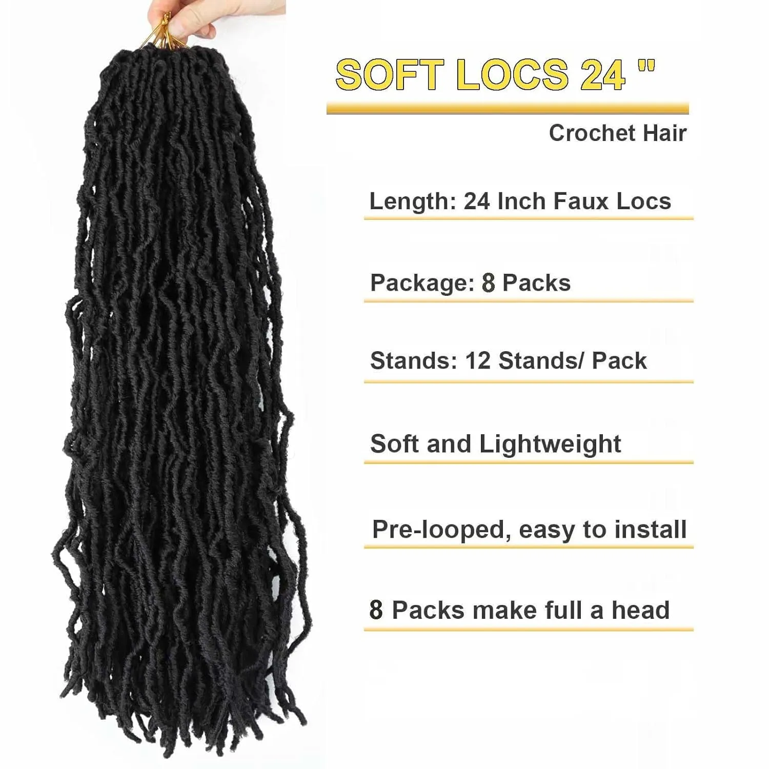 8 Packs 24 Inch Faux Locs Crochet Hair for Butterfly Locs Distressed Soft Locs Crochet Hair for Women (24 Inch(Pack of 8), 2#)