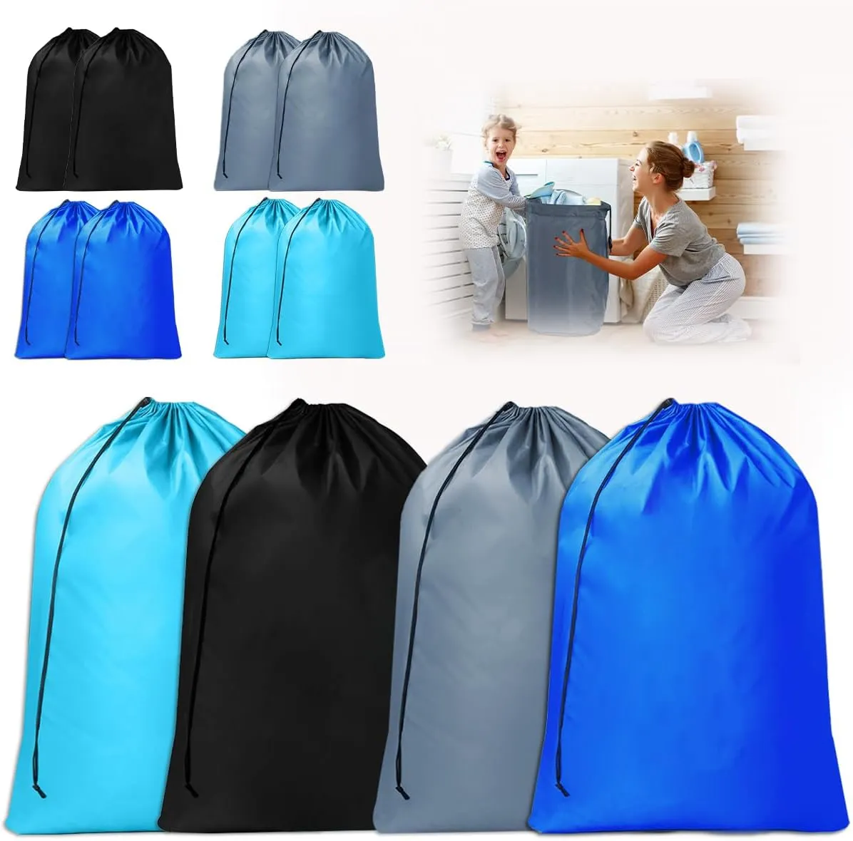8 Pcs 27‘x40’ Extra Large Laundry Bags with Drawstring Closure Heavy Duty Organizer,Travel Laundry Bags,eusable Heavy Duty Laundry Bags for Basket Use College Dorm Camping Home (Bright Colours)