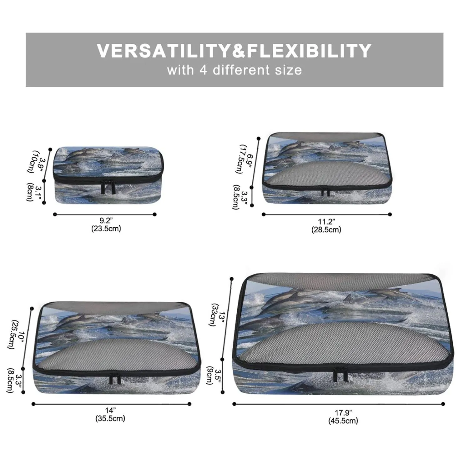 A Group of Dolphins with Long Beaks Jumped out of the Water4 Set Packing Cubes, 600D Oxford Cloth Toiletry Bag, Travel Packing Organizers