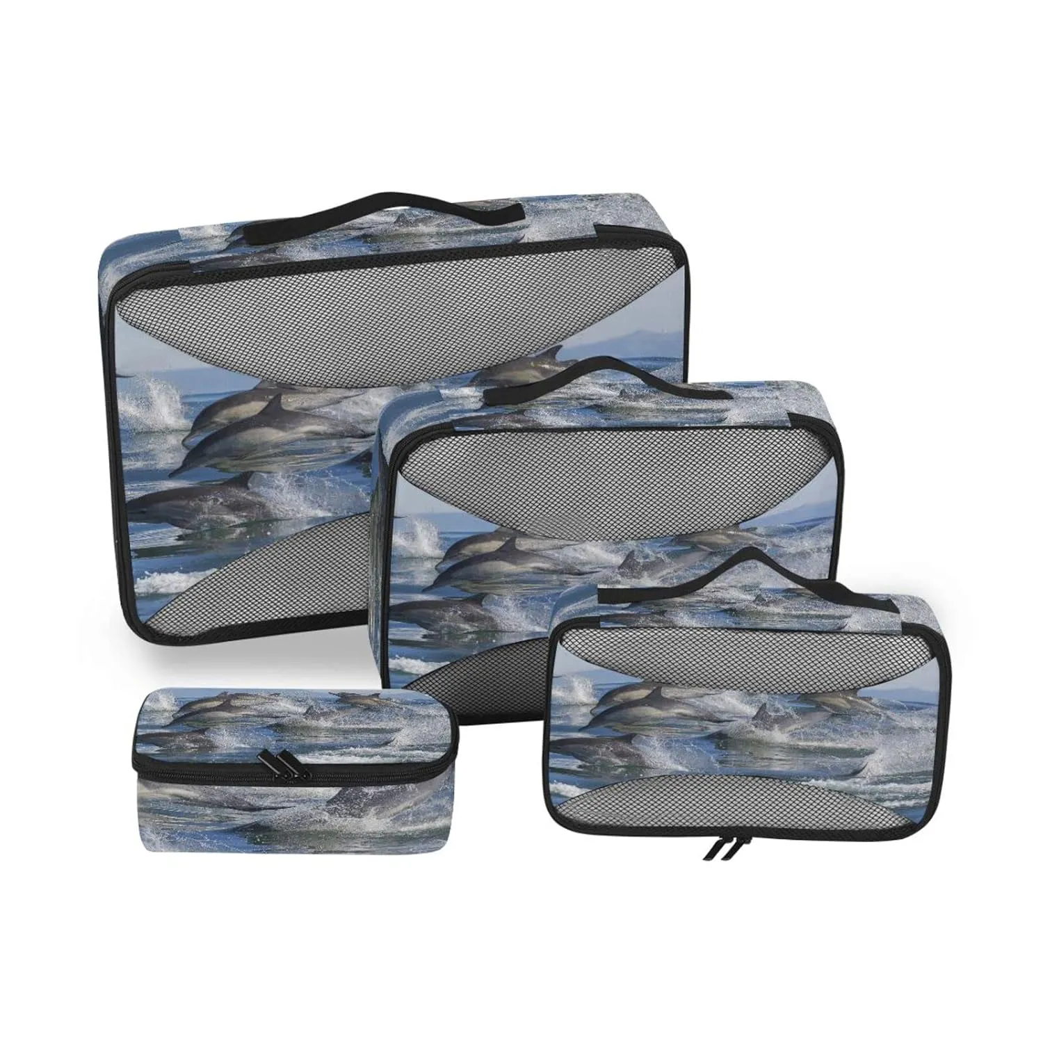 A Group of Dolphins with Long Beaks Jumped out of the Water4 Set Packing Cubes, 600D Oxford Cloth Toiletry Bag, Travel Packing Organizers