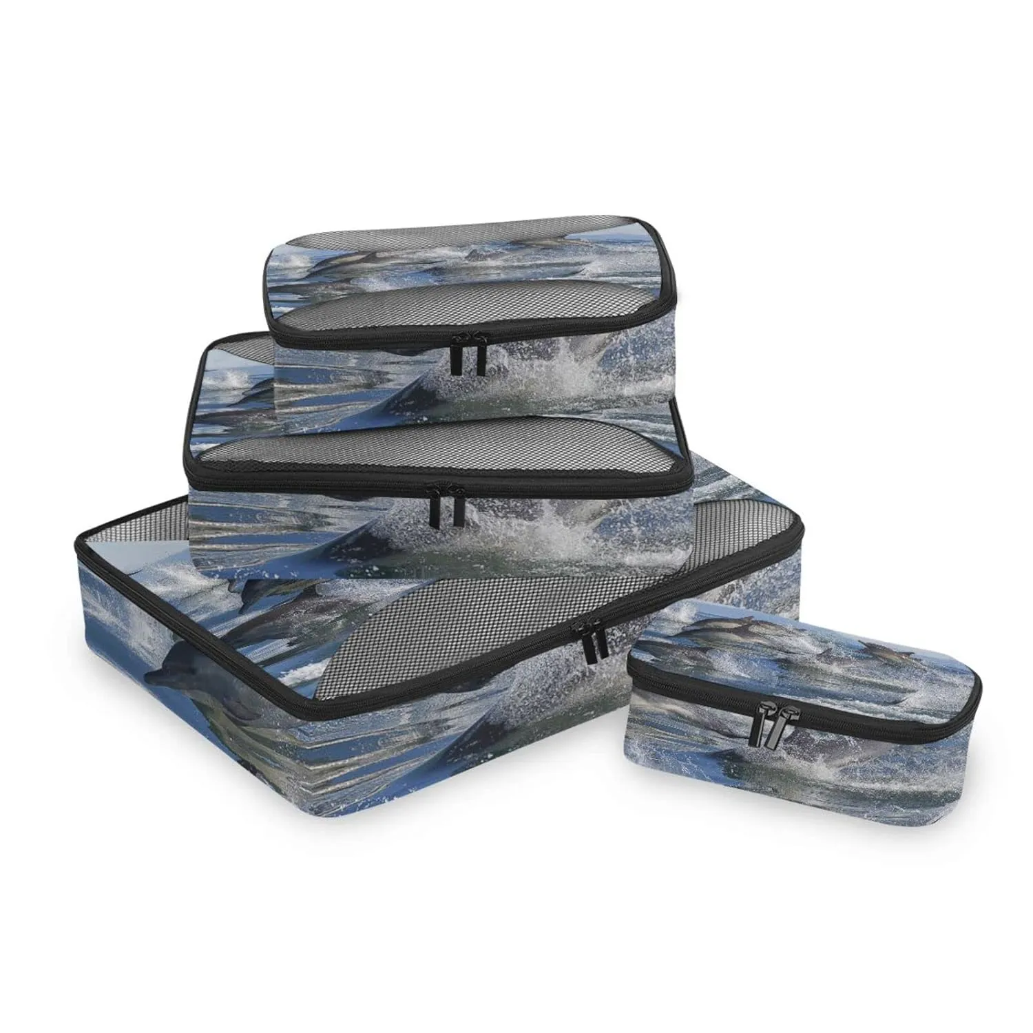 A Group of Dolphins with Long Beaks Jumped out of the Water4 Set Packing Cubes, 600D Oxford Cloth Toiletry Bag, Travel Packing Organizers