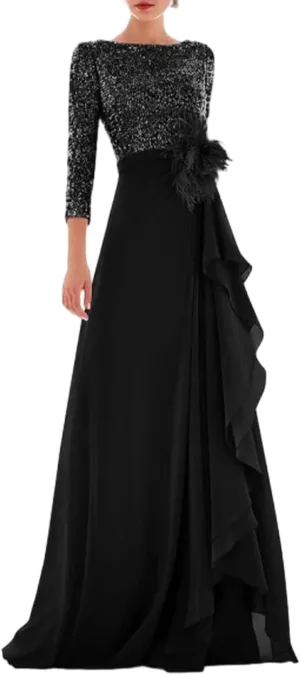 A-Line Elegant Celebrity Evening Dress High Neck Asymmetrical Long Sleeve Classic Formal Prom Party Dress Sequin 2025