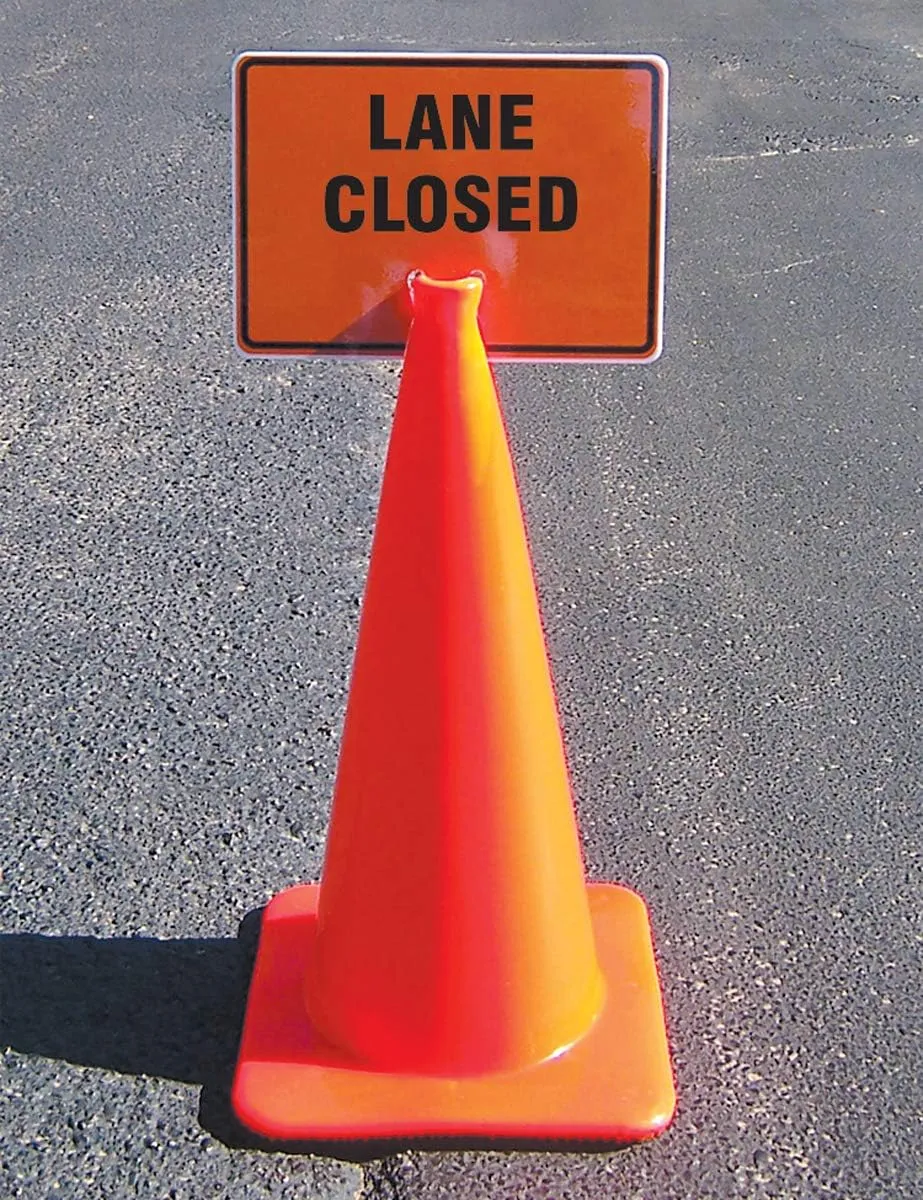 AccuformNMC "Lane Closed" Traffic Cone Top, Combine With Orange Cones to Create a Warning Sign, 10" x 14" Plastic Cone Sign, Made in the USA, FBC730