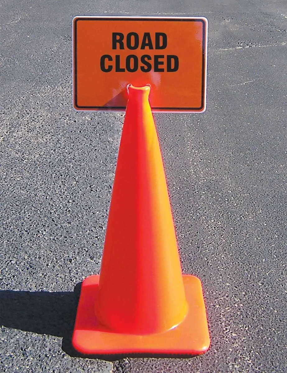 AccuformNMC "Road Closed" Traffic Cone Top, Combine With Orange Cones to Create a Warning Sign, 10" x 14" Plastic Cone Sign, Made in the USA, FBC736