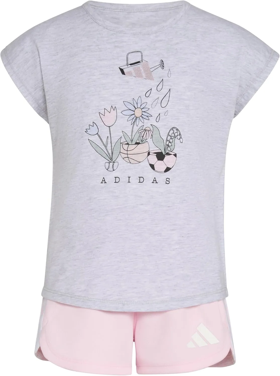 adidas Girls Graphic Heather Tee Shirt and Mesh Short Set