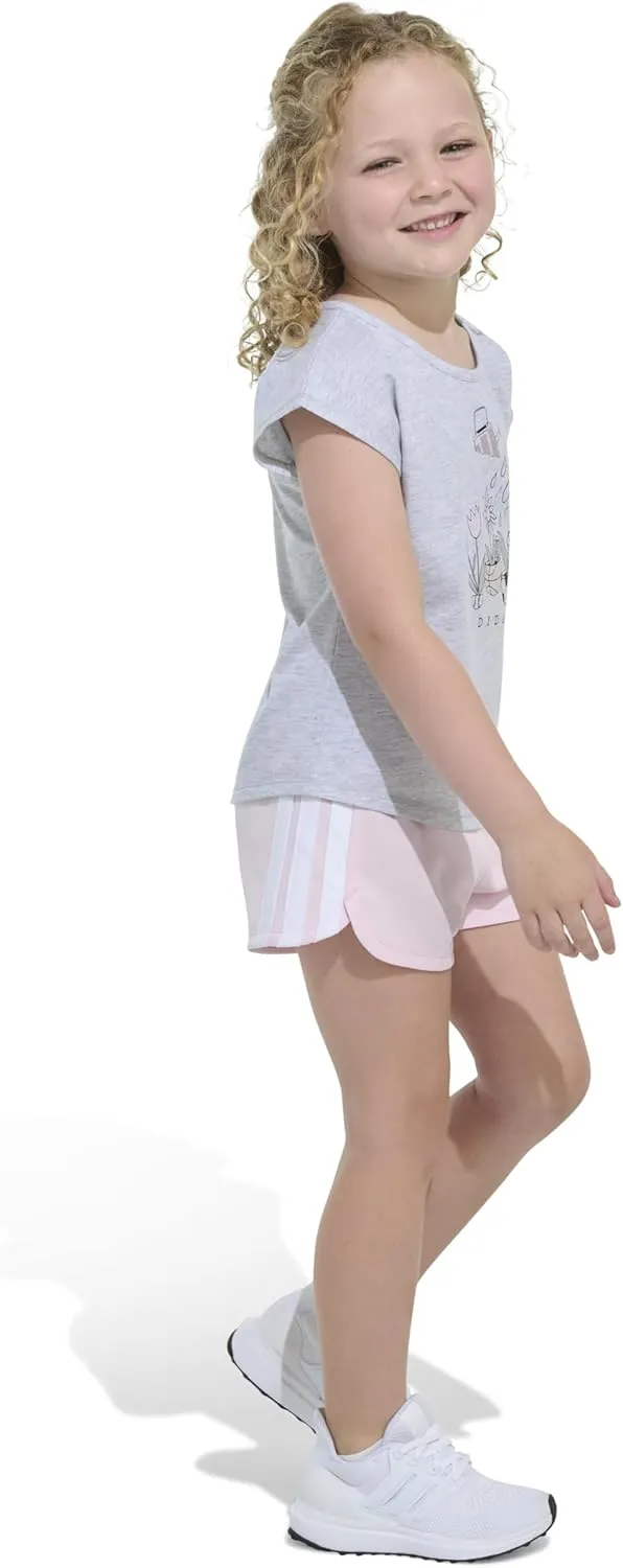 adidas Girls Graphic Heather Tee Shirt and Mesh Short Set