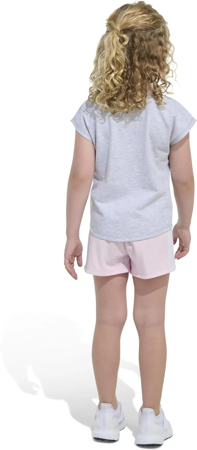 adidas Girls Graphic Heather Tee Shirt and Mesh Short Set