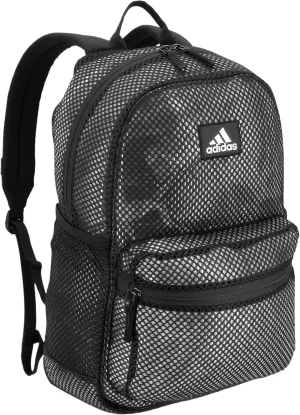 adidas Hermosa Mesh Backpack, See-Through Transparent Clear Festival Bag, Black/White/2.0, One Size