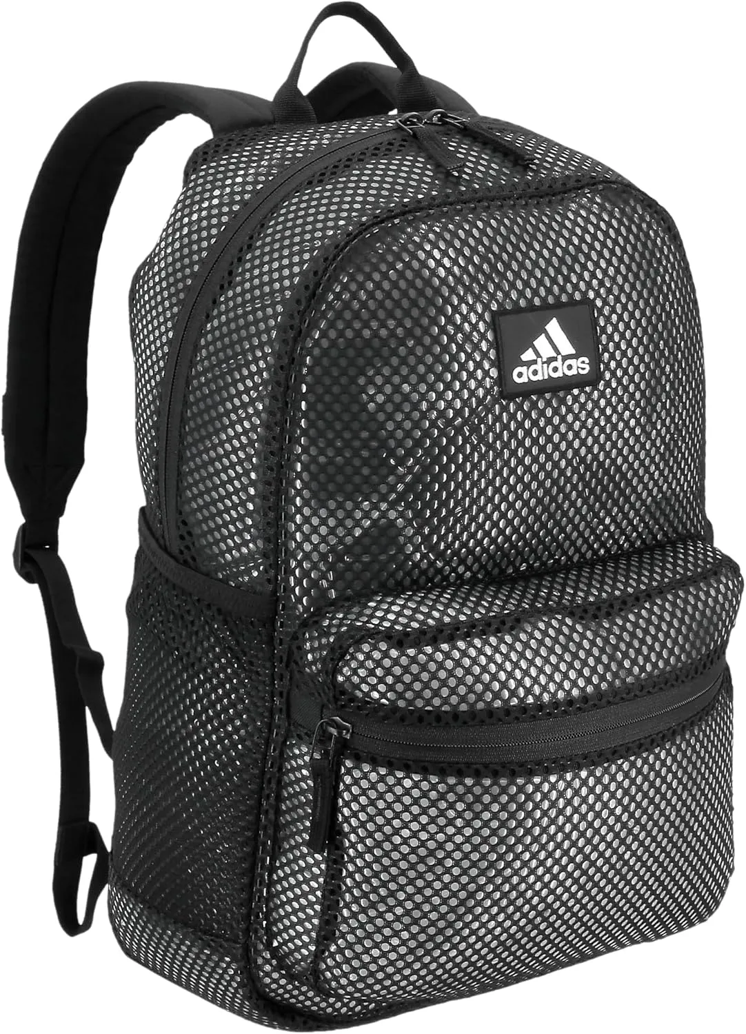 adidas Hermosa Mesh Backpack, See-Through Transparent Clear Festival Bag, Black/White/2.0, One Size