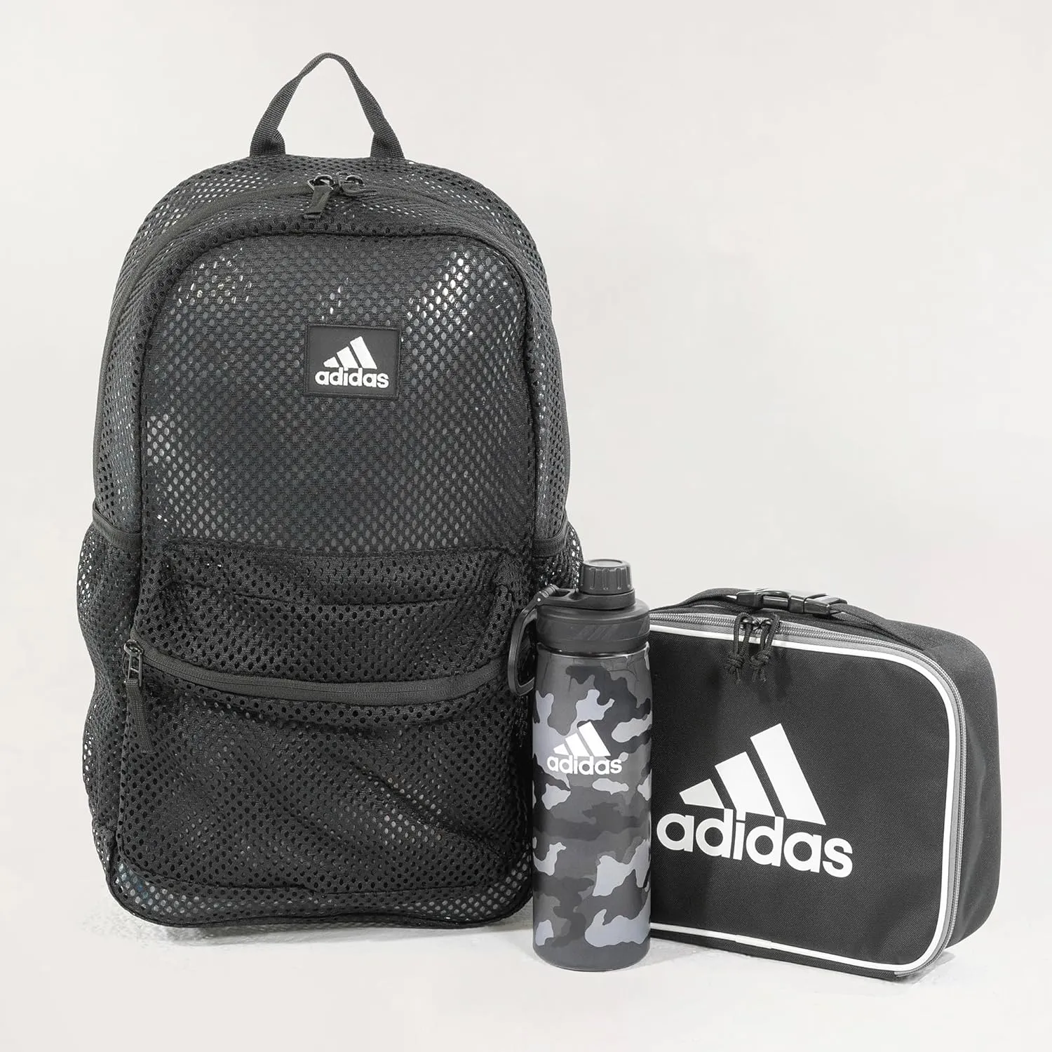 adidas Hermosa Mesh Backpack, See-Through Transparent Clear Festival Bag, Black/White/2.0, One Size