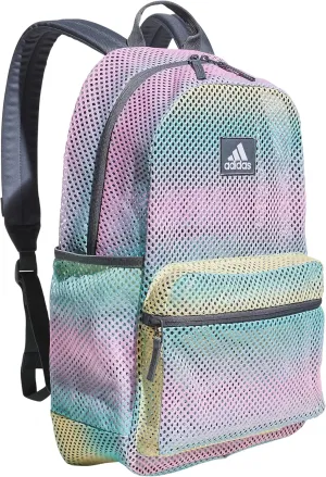 adidas Hermosa Mesh Backpack, See-Through Transparent Clear Festival Bag, Gradient Flash Aqua/Onix Grey/2.0, One Size