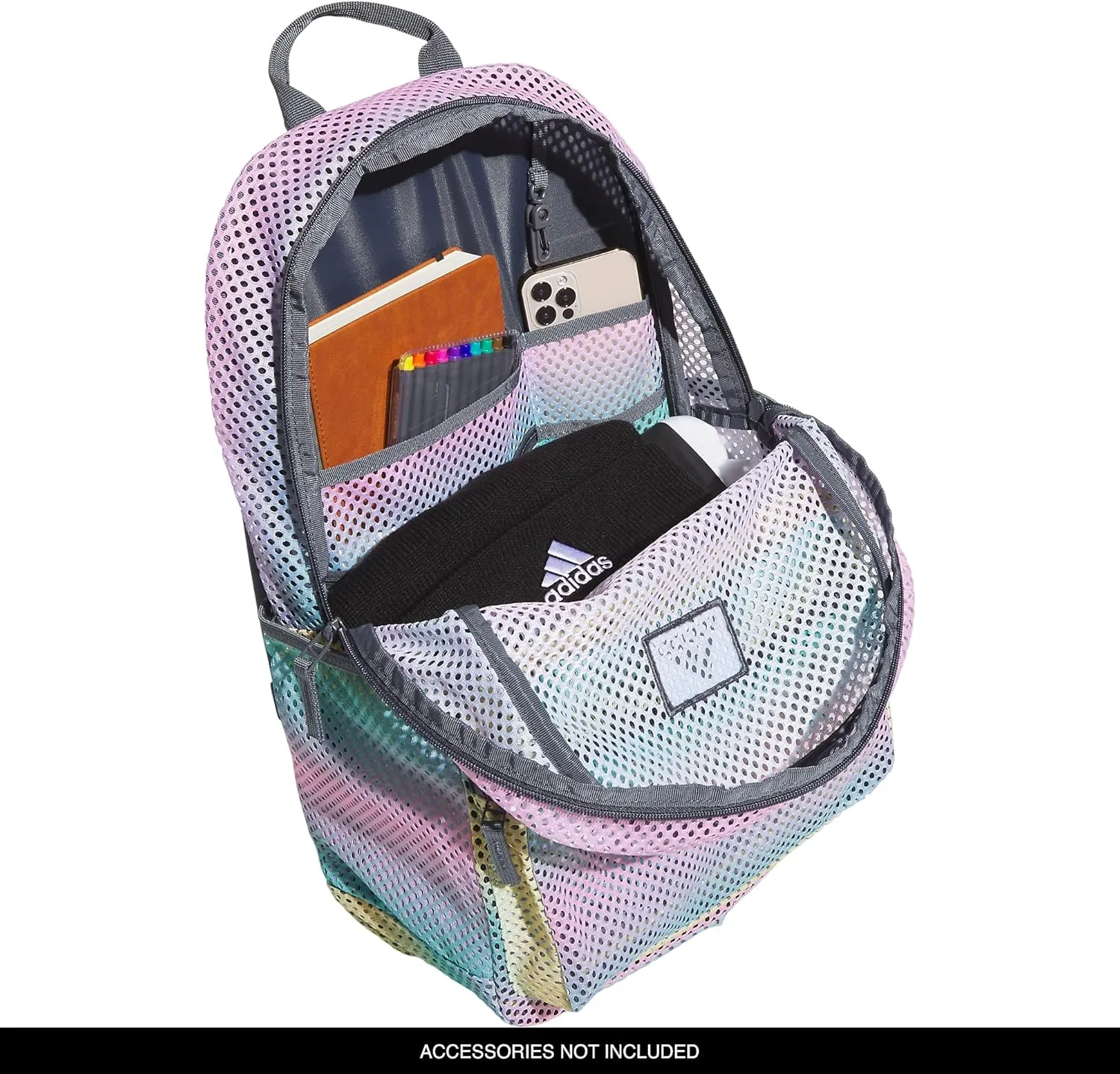 adidas Hermosa Mesh Backpack, See-Through Transparent Clear Festival Bag, Gradient Flash Aqua/Onix Grey/2.0, One Size