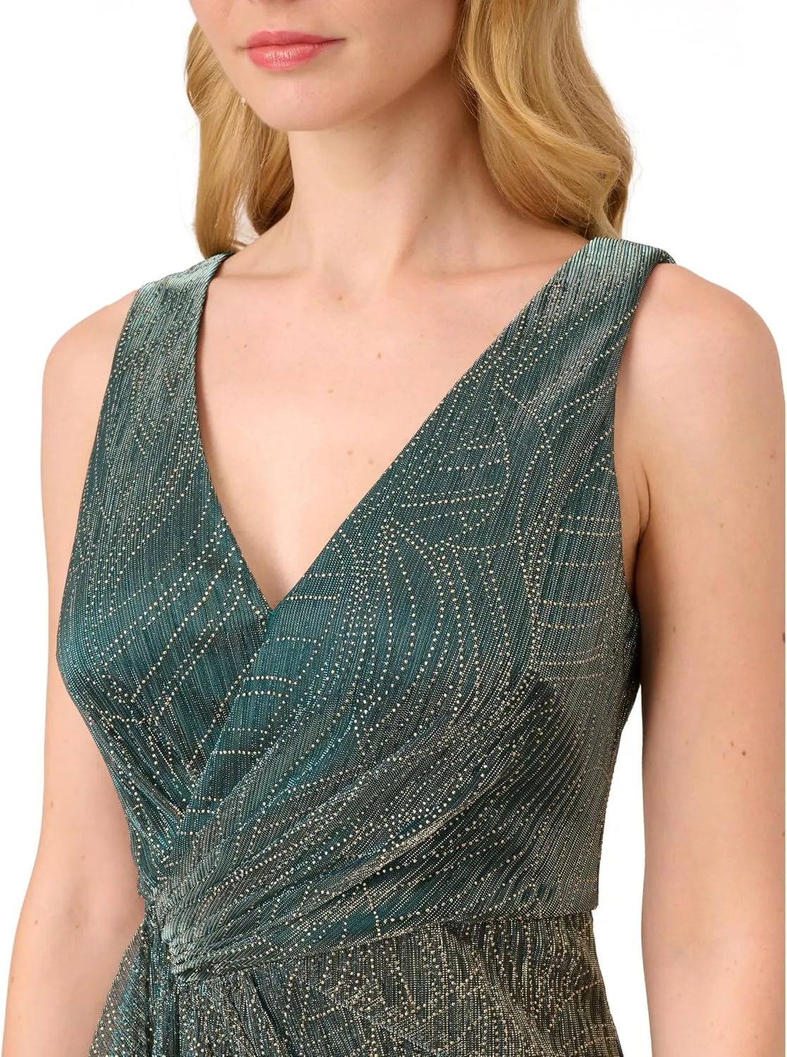 Adrianna Papell Women's Metallic Mesh Cascade Gown