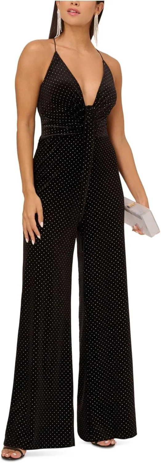 Aidan Mattox Aidan Womens Velvet Metallic Jumpsuit