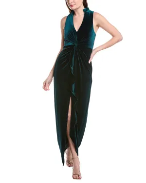Aidan Mattox Stretch Velvet V-Neck Gown