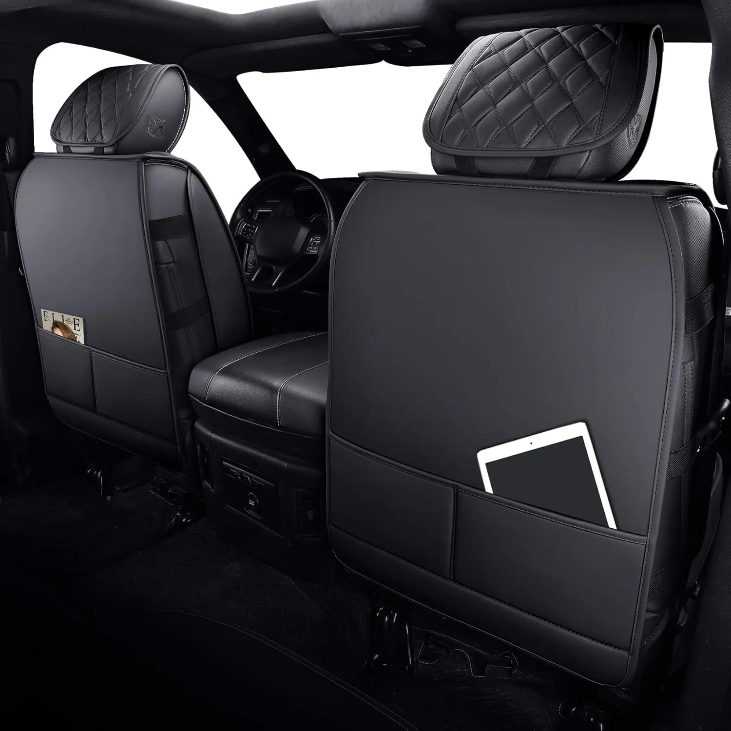 Aierxuan Dodge Ram Front Seat Covers Custom Fit 2009-2025 1500/2500/3500 Truck Pickup Crew Quad Regular Cab Heavy Duty Waterproof Leather Airbag Compatible Cushions(2 PCS Front/Black)