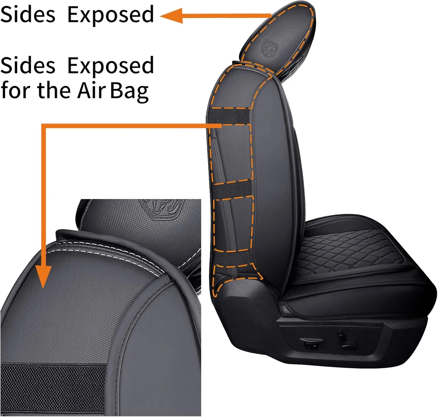 Aierxuan Dodge Ram Front Seat Covers Custom Fit 2009-2025 1500/2500/3500 Truck Pickup Crew Quad Regular Cab Heavy Duty Waterproof Leather Airbag Compatible Cushions(2 PCS Front/Black)