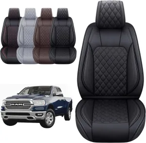 Aierxuan Dodge Ram Front Seat Covers Custom Fit 2009-2025 1500/2500/3500 Truck Pickup Crew Quad Regular Cab Heavy Duty Waterproof Leather Airbag Compatible Cushions(2 PCS Front/Black)