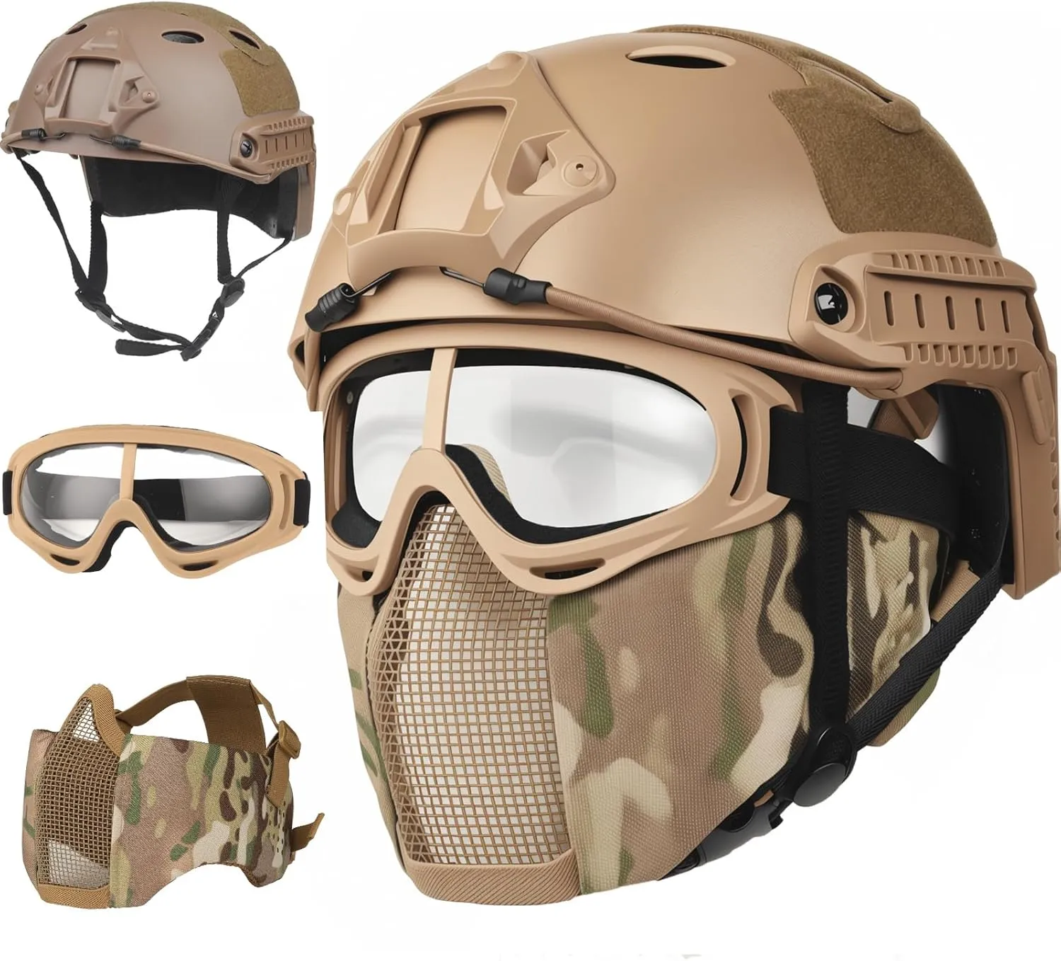 Airsoft Helmet,Black Tactical Helmet,Airsoft Mask Mesh,Elastic Balaclava Mask, Anti Fog Airsoft Goggles, Tactical Full Face Protection, Airsoft Accessories,Military Gear