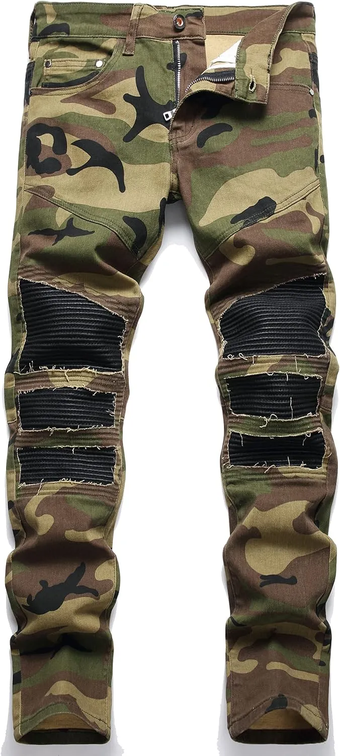 AITITIA Men's Regular Fit Biker Jeans