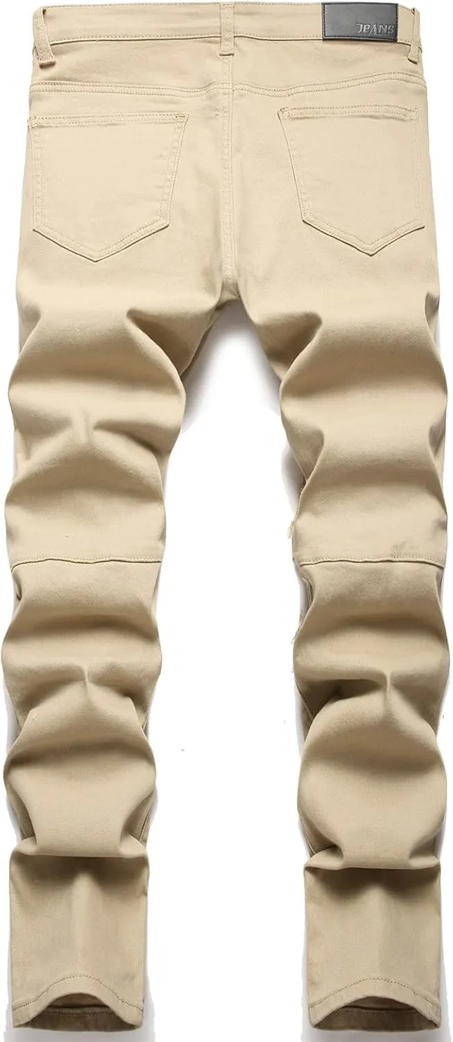 AITITIA Men's Regular Fit Biker Jeans