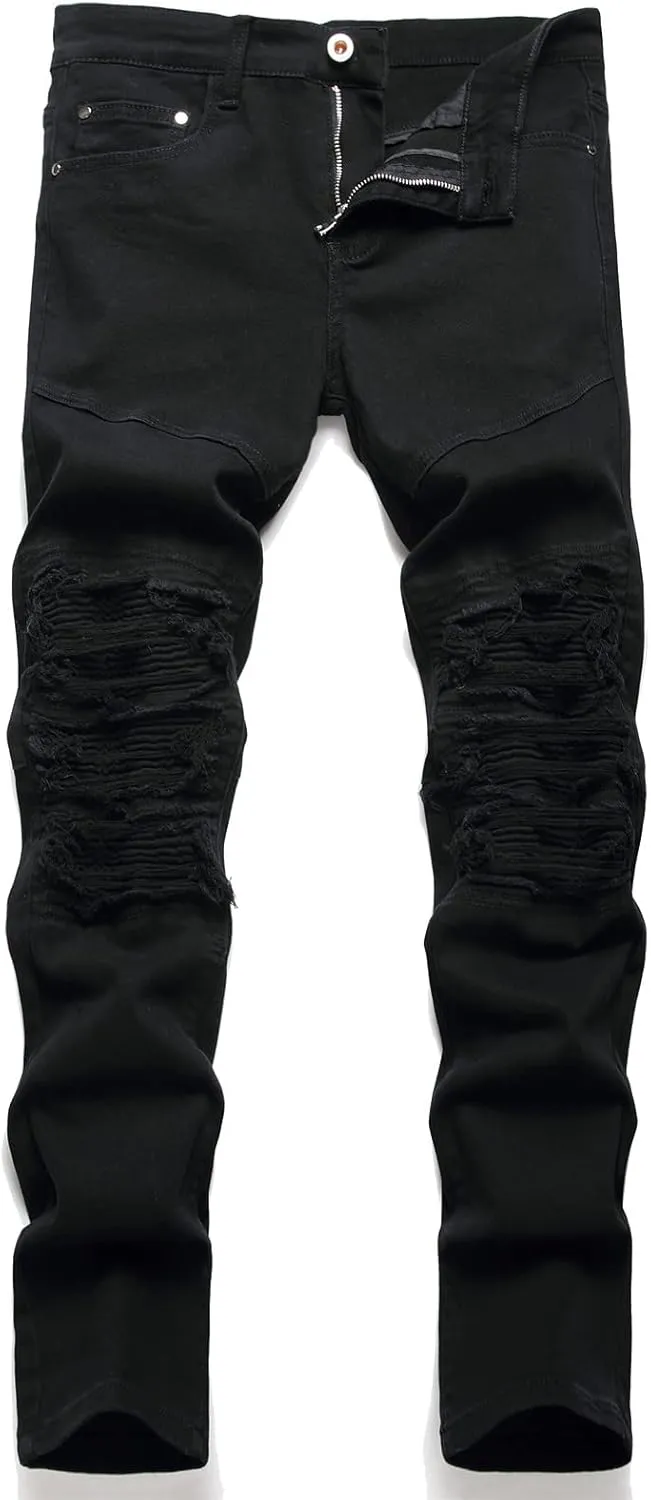 AITITIA Men's Regular Fit Biker Jeans