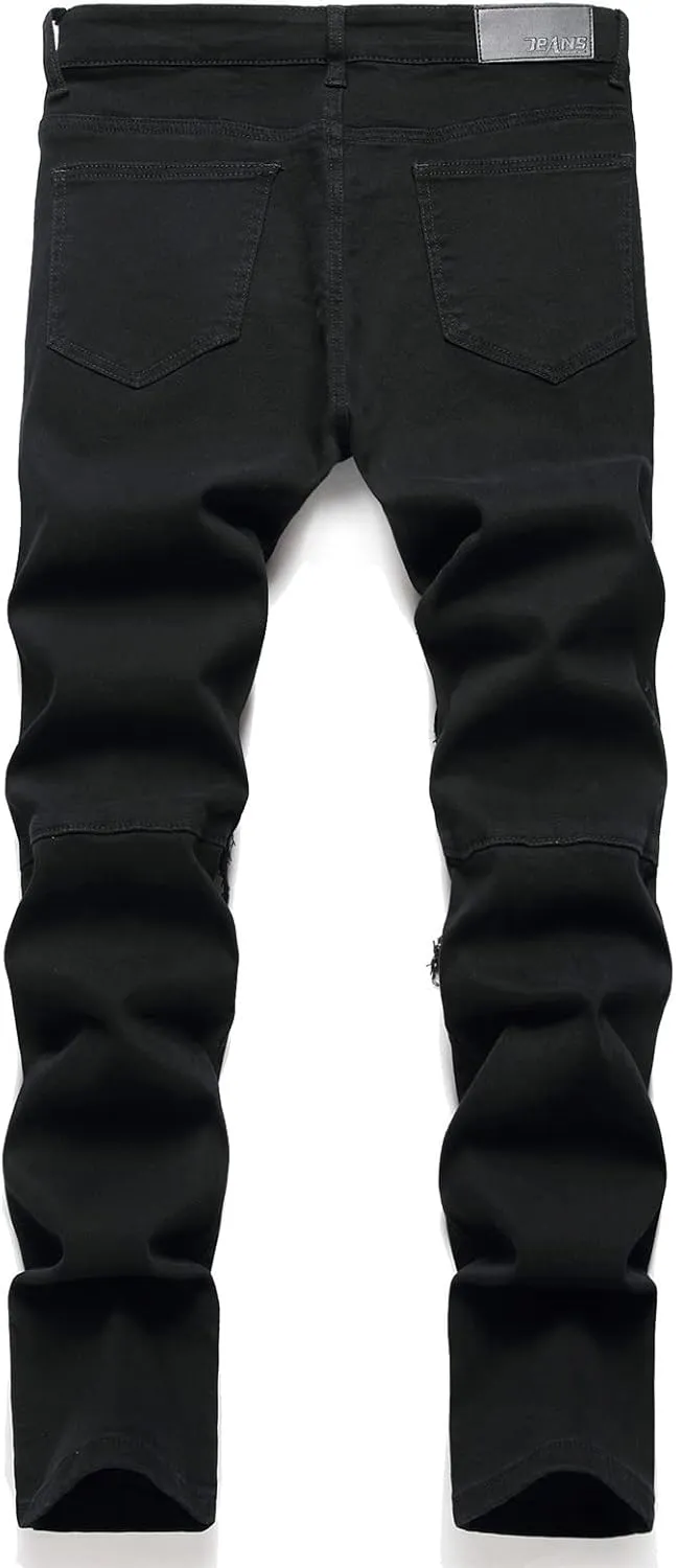 AITITIA Men's Regular Fit Biker Jeans