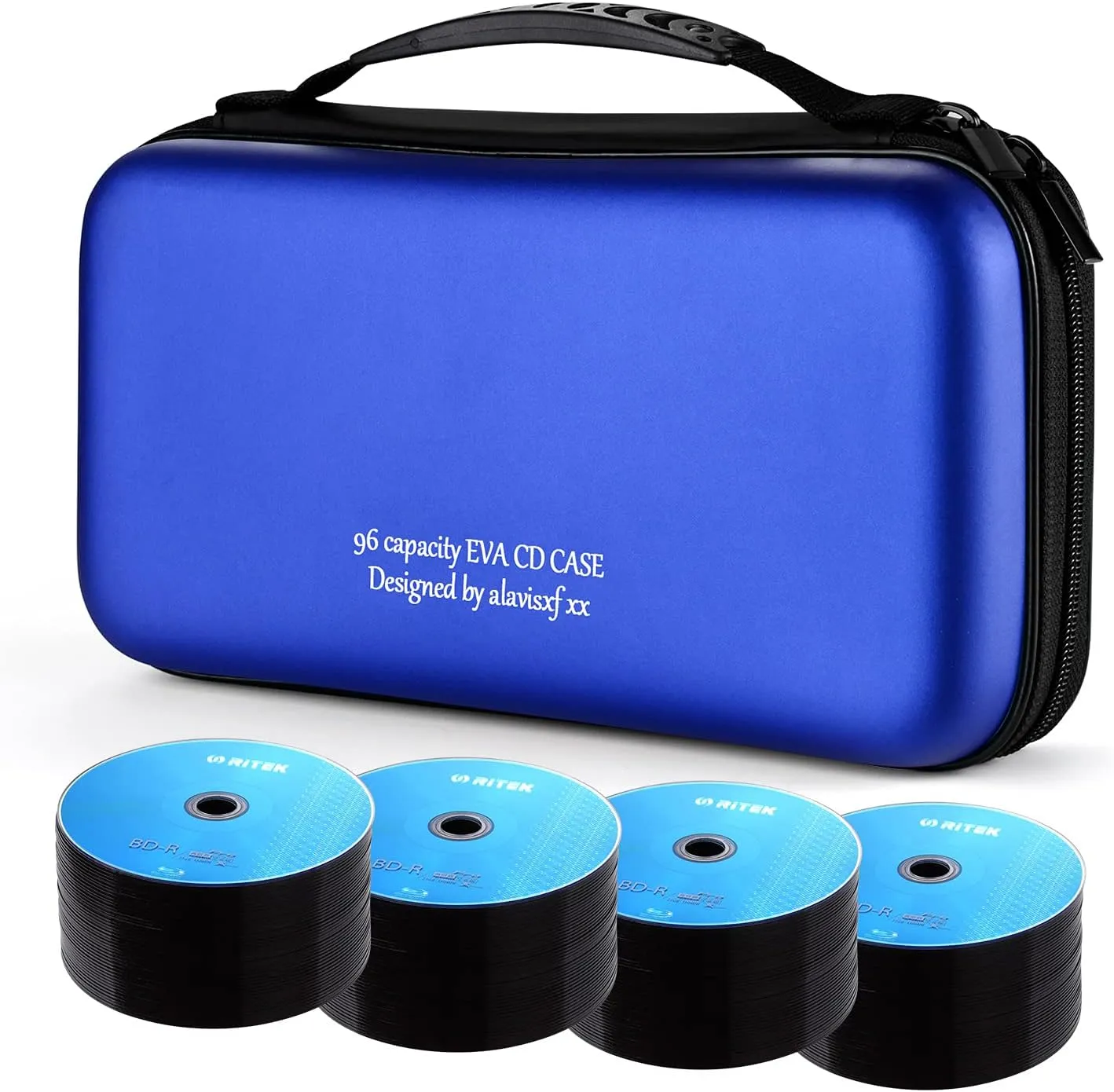 alavisxf xx CD Case, 96 Capacity EVA Protective Blu-ray DVD Case Portable Zipper CD Case Holder Disc Storage Organizer Wallet Bag for Car Home Travel (96 Capacity, Blue96)