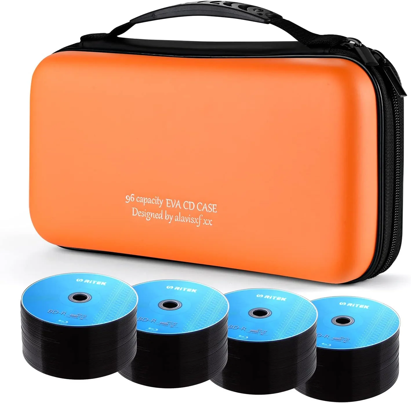 alavisxf xx CD Case, 96 Capacity EVA Protective Blu-ray DVD Case Portable Zipper CD Case Holder Disc Storage Organizer Wallet Bag for Car Home Travel (96 Capacity, Orange96)