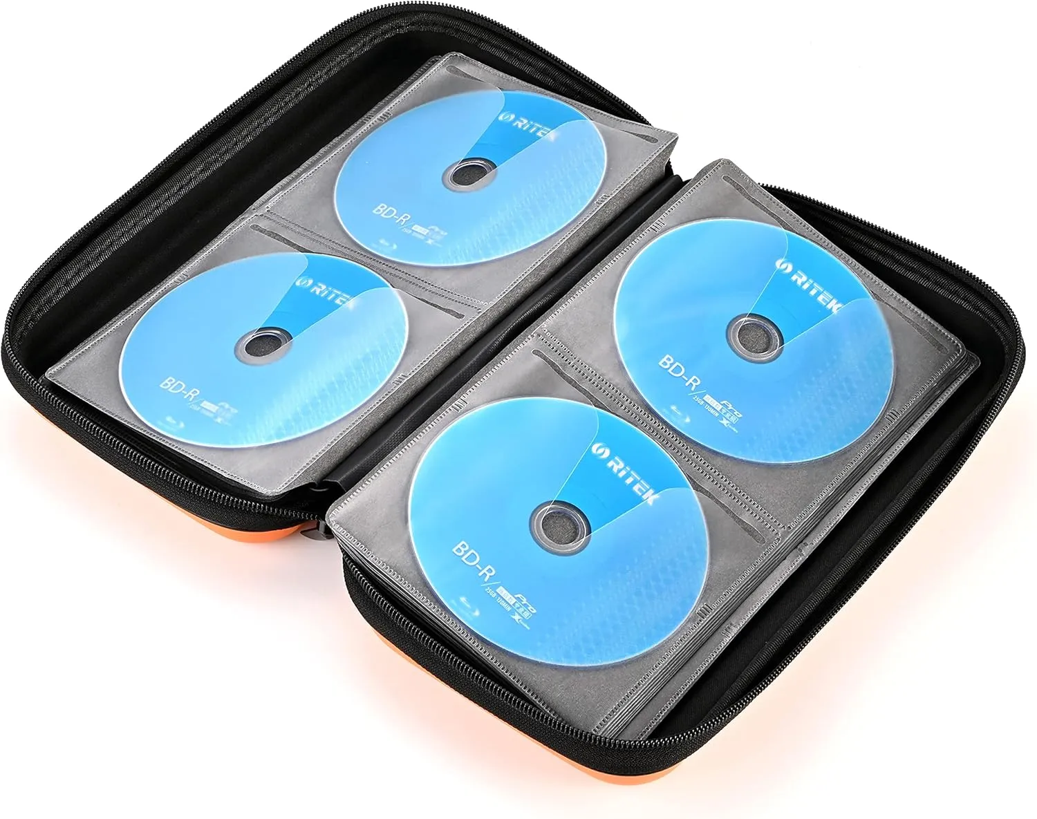 alavisxf xx CD Case, 96 Capacity EVA Protective Blu-ray DVD Case Portable Zipper CD Case Holder Disc Storage Organizer Wallet Bag for Car Home Travel (96 Capacity, Orange96)