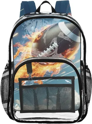 ALAZA Football Firing Clear Fashion Backpack for Women Men Transparent Travel School Bag Daypack for Boys Girls